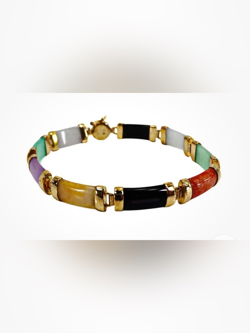 Vintage jade  gemstone bracelet gold over 925 silver multi color 9 stones 7 1/2"